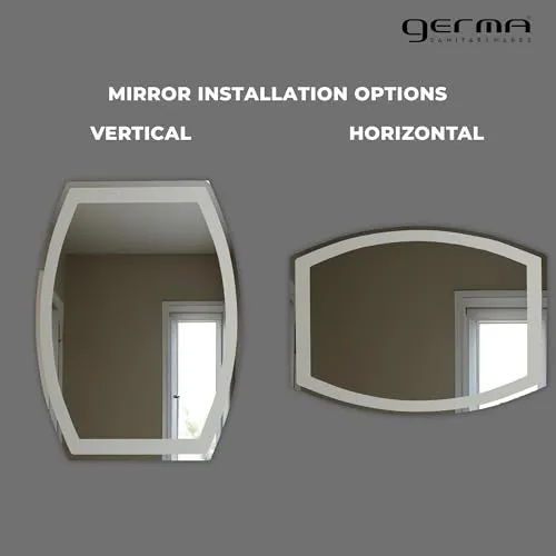 Germa Sanitarywares Semi-Oval Rectangular Designer Wall Mounted Frameless Frosted Mirror with Beveled Edges/Wall Mirror for Bathroom/Living Room/Bed Room/Dressing Room (18x24inch)