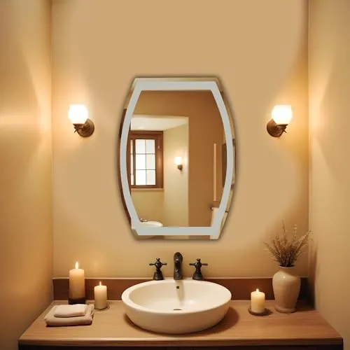 Germa Sanitarywares Semi-Oval Rectangular Designer Wall Mounted Frameless Frosted Mirror with Beveled Edges/Wall Mirror for Bathroom/Living Room/Bed Room/Dressing Room (18x24inch)