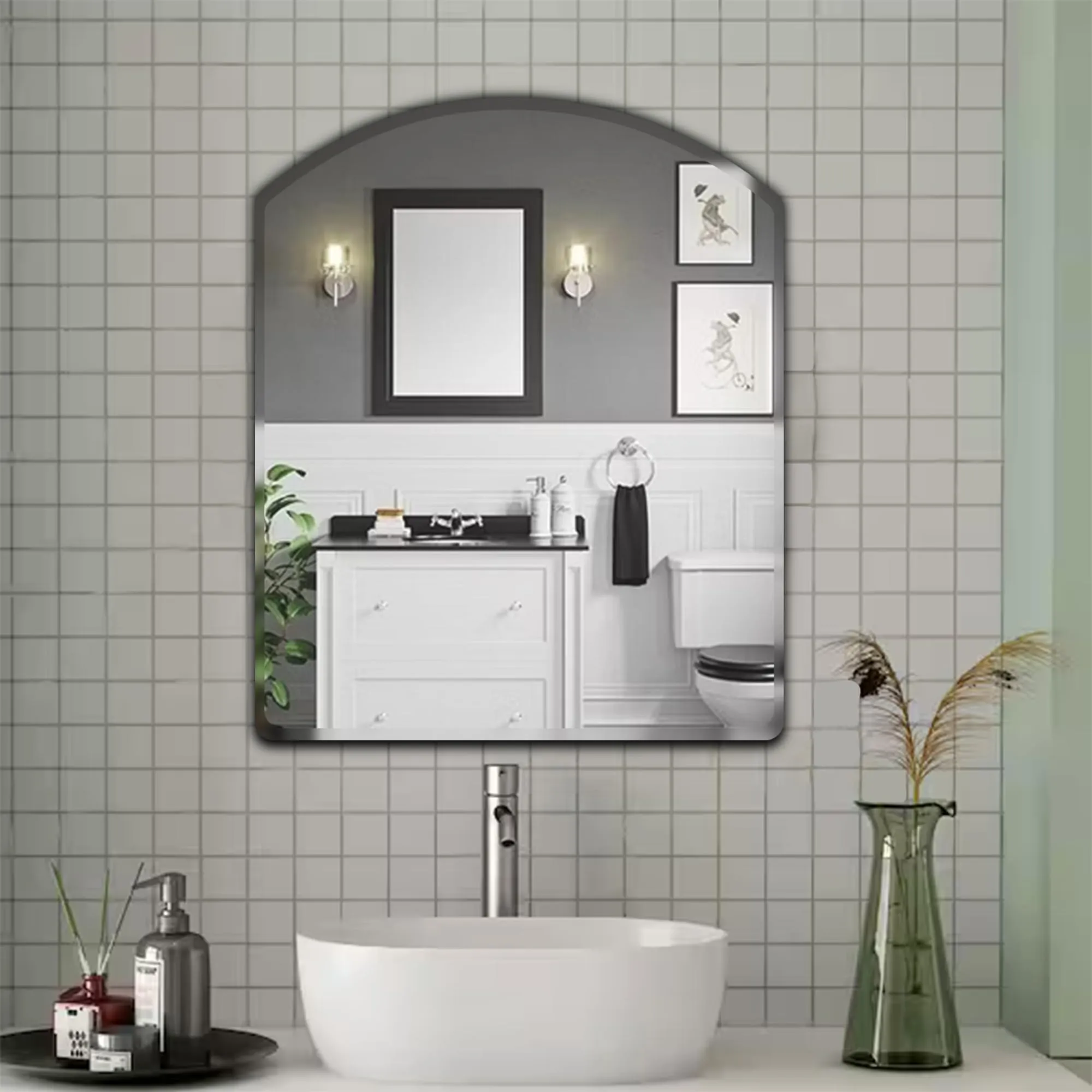 Germa Sanitarywares Semi-Round Rectangular Wall Mounted Frameless Mirror with Beveled Edges/Wall Mirror for Bathroom/Living Room/Bed Room/Dressing Room – 18x24inch