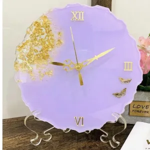 HANDARTED Premium Stylish Resin Luxury Table Clock with Stand Silent Quartz Decorative Latest Table Clock Battery Operate Easy to Use for Home/Office/School MDF Base (Lavender)