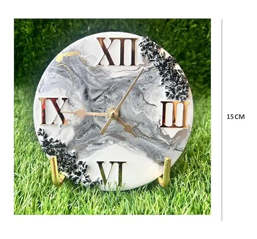 HANDARTED Premium Stylish Resin Luxury Table Clock with Stand Silent Quartz Decorative Latest Table Clock Battery Operate Easy to Use in Room/School MDF Base