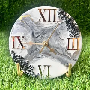 HANDARTED Premium Stylish Resin Luxury Table Clock with Stand Silent Quartz Decorative Latest Table Clock Battery Operate Easy to Use in Room/School MDF Base
