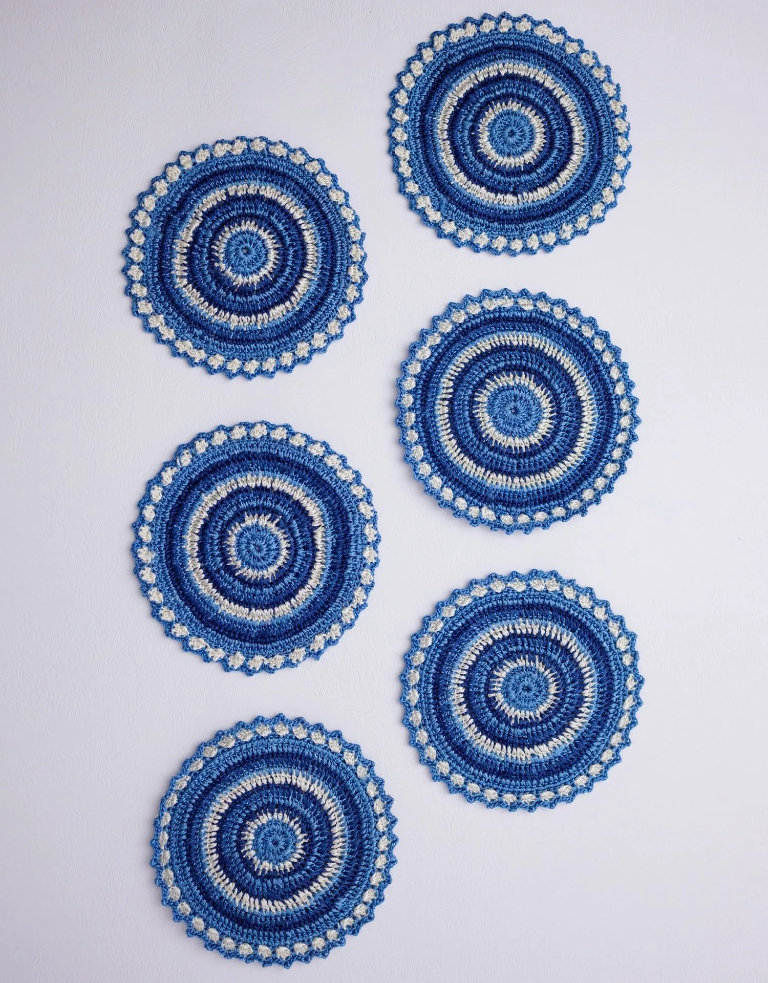 Handmade Crochet Table Coasters Set Blue