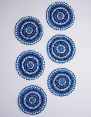 Handmade Crochet Table Coasters Set Blue