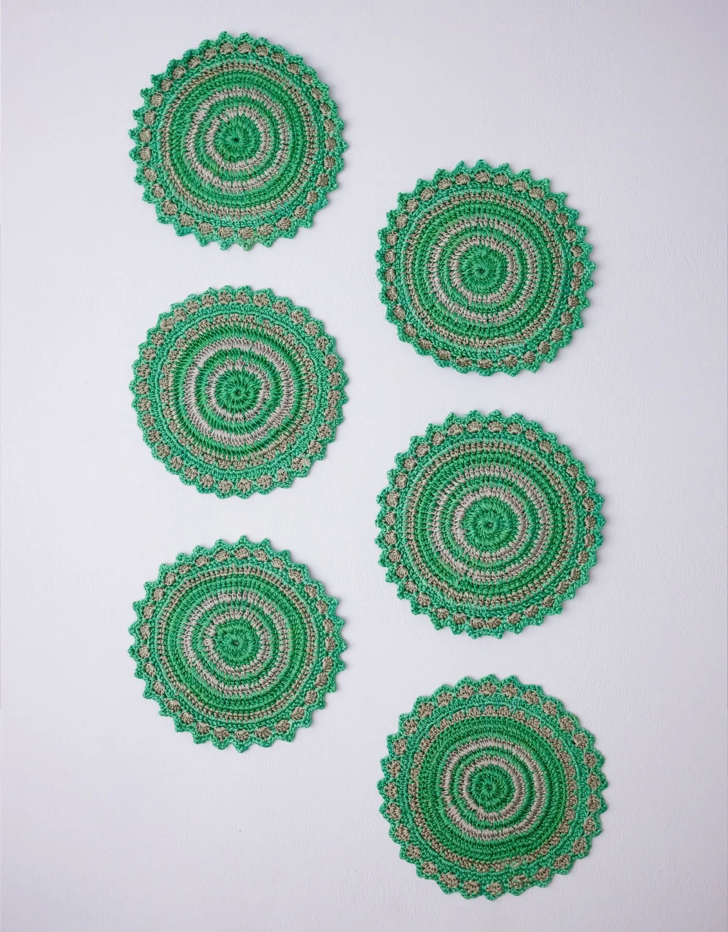 Handmade Crochet Table Coasters Set Green