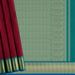 Handwoven Maroon with Blue Kanjivaram Silk Saree - 1919T009035DSC