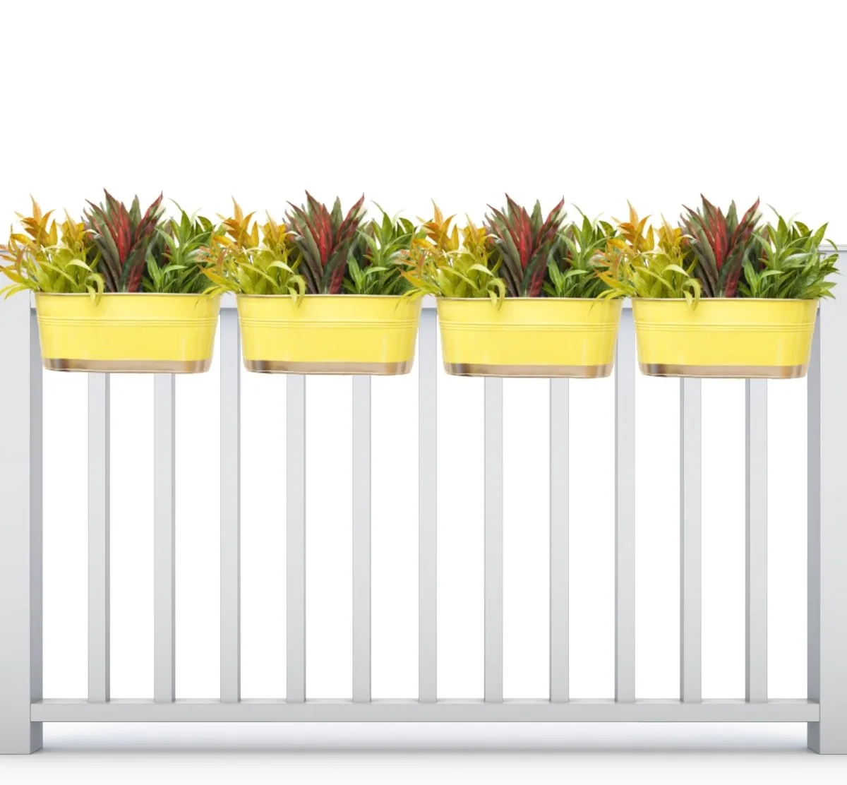 Hanging Pots For Plants Balcony Railing (Yellow - Pack4)