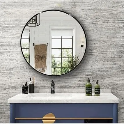 HM Home Decor Round Wall Mirror I Metal Frame I Modern Design Metal Frame I Bathroom Wash Basin, Bedroom, Drawing Room (Black Framed | Many Size) (24")