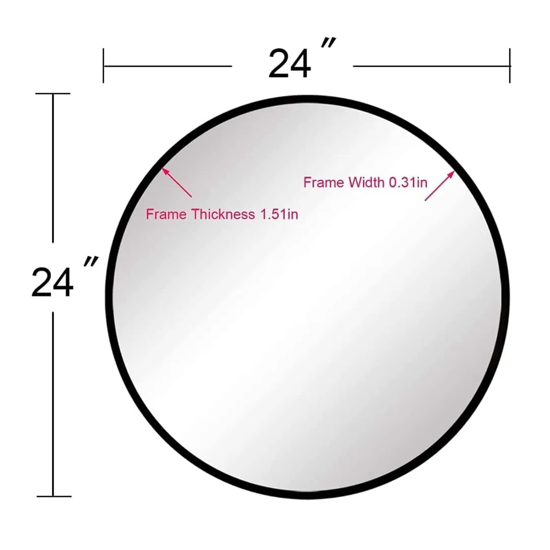 HM Home Decor Round Wall Mirror I Metal Frame I Modern Design Metal Frame I Bathroom Wash Basin, Bedroom, Drawing Room (Black Framed | Many Size) (24")