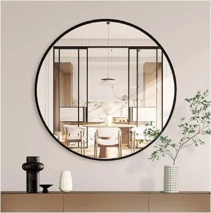 HM Home Decor Round Wall Mirror I Metal Frame I Modern Design Metal Frame I Bathroom Wash Basin, Bedroom, Drawing Room (Black Framed | Many Size) (24")