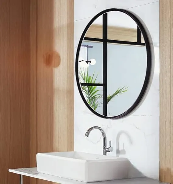 HM Home Decor Round Wall Mirror I Metal Frame I Modern Design Metal Frame I Bathroom Wash Basin, Bedroom, Drawing Room (Black Framed | Many Size) (24")