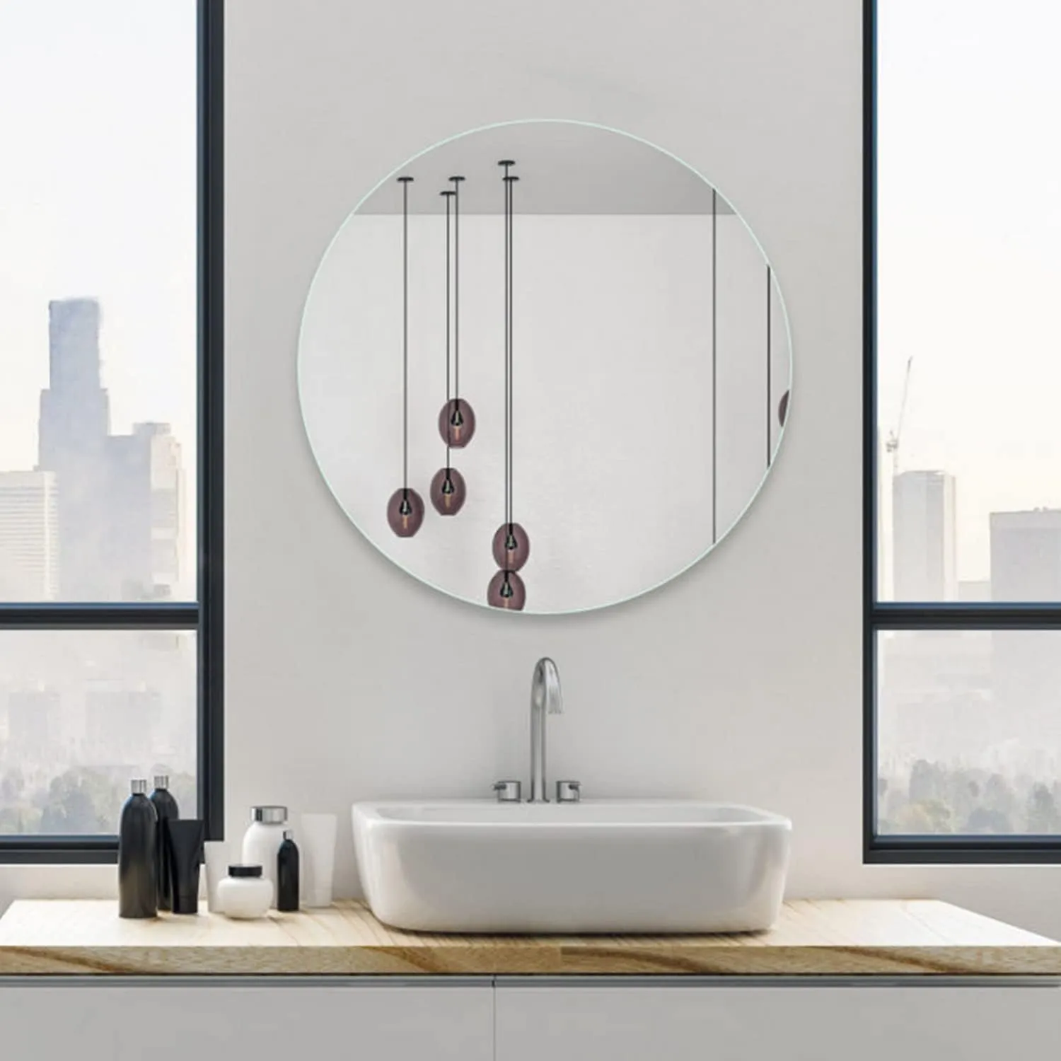HOME CUBE 4 Pc Acrylic Frameless Adhesive Wall Mirror Stickers for Home Decor, Bathroom, Bedroom, Living Room, Dining Room, Entryway, Hallway - 30x30cm (Round)