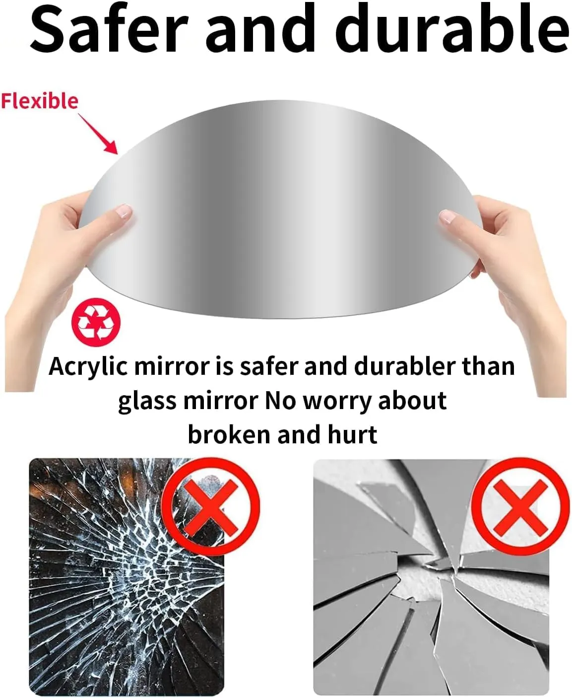 HOME CUBE 4 Pc Acrylic Frameless Adhesive Wall Mirror Stickers for Home Decor, Bathroom, Bedroom, Living Room, Dining Room, Entryway, Hallway - 30x30cm (Round)