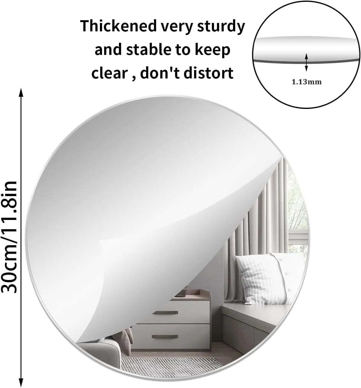 HOME CUBE 4 Pc Acrylic Frameless Adhesive Wall Mirror Stickers for Home Decor, Bathroom, Bedroom, Living Room, Dining Room, Entryway, Hallway - 30x30cm (Round)