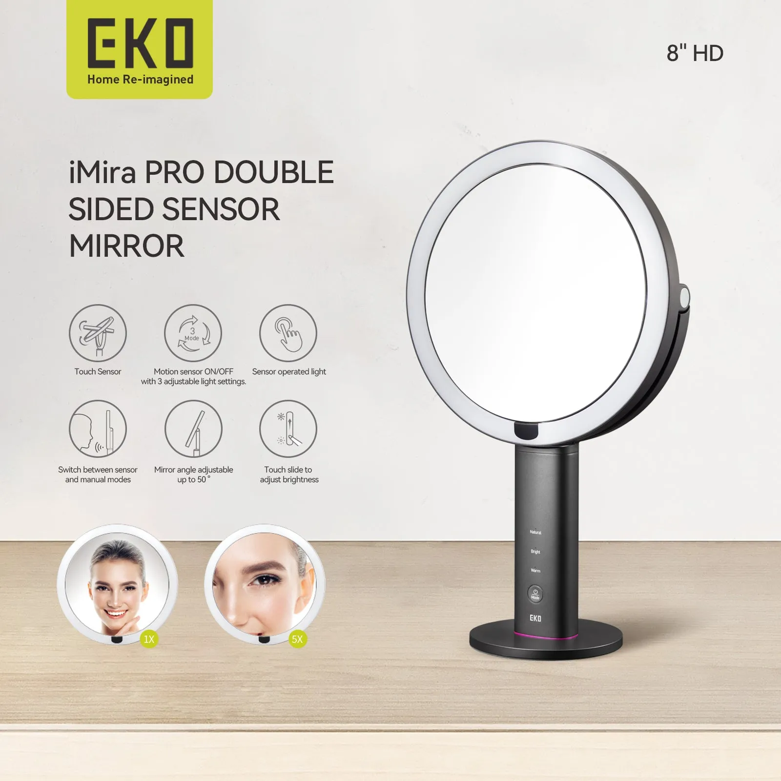 iMira Pro 8"  1X/5X Double Sided Sensor Mirror - Dark Gray