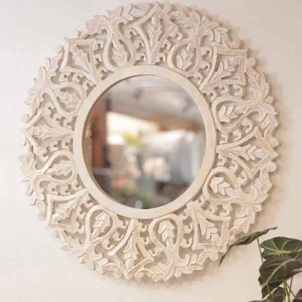 Inara Home Decor Wooden Carved Distress Mirror Panel