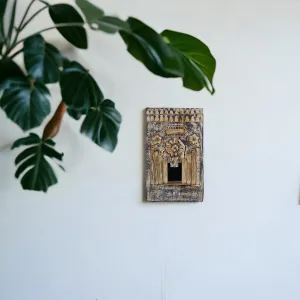 Infinite Art Antique Wooden Hand Carved Small Wall Decorative Temple Mirror Frame Wall Hanging Mirror Frame Handmade Traditional Mirror Frame (Blue & White Wash)