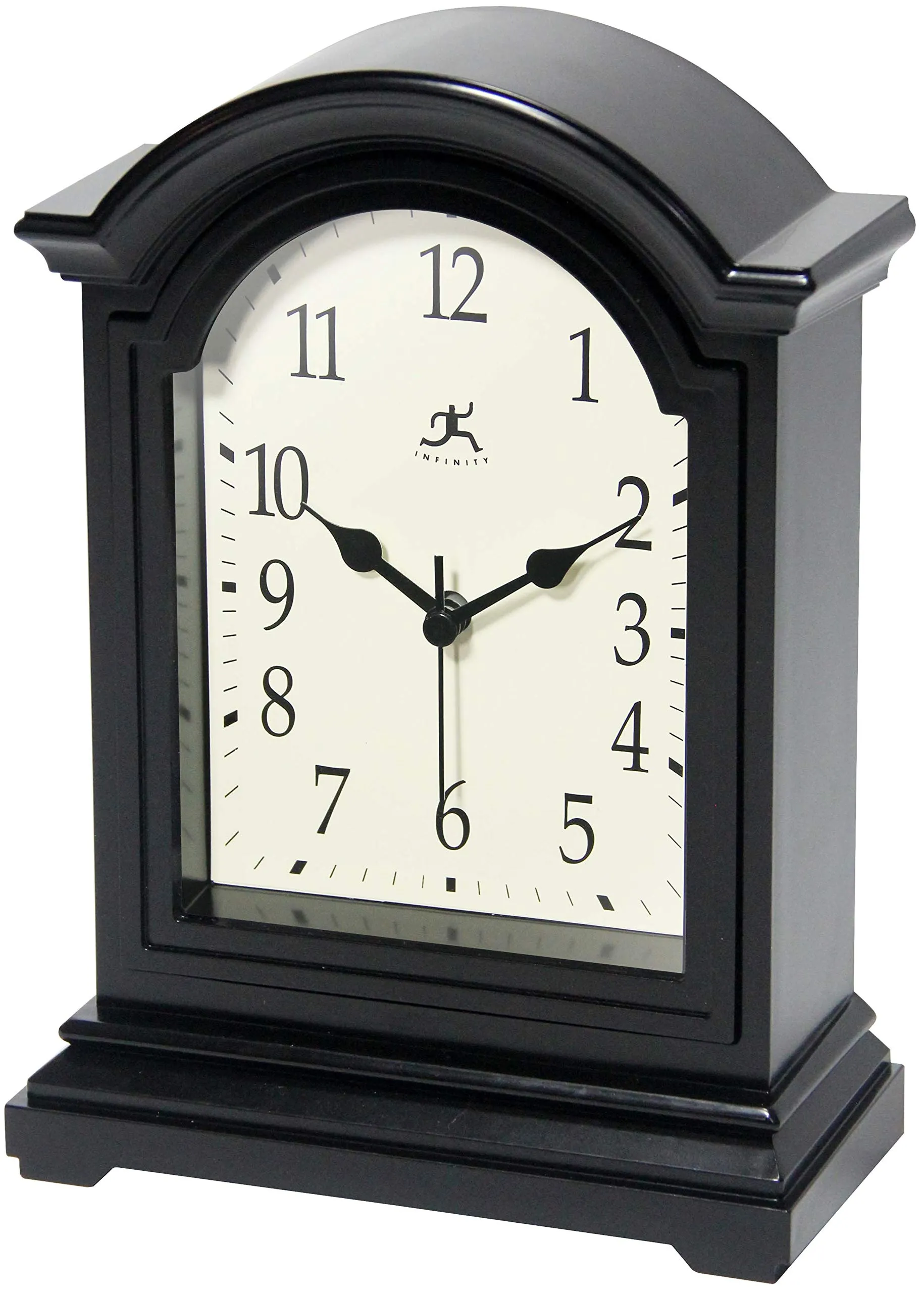 Infinity Instruments Miniature Grandfather Clock for Mantle, Vintage Tabletop Clock with Antique Design, 9"x6", Black