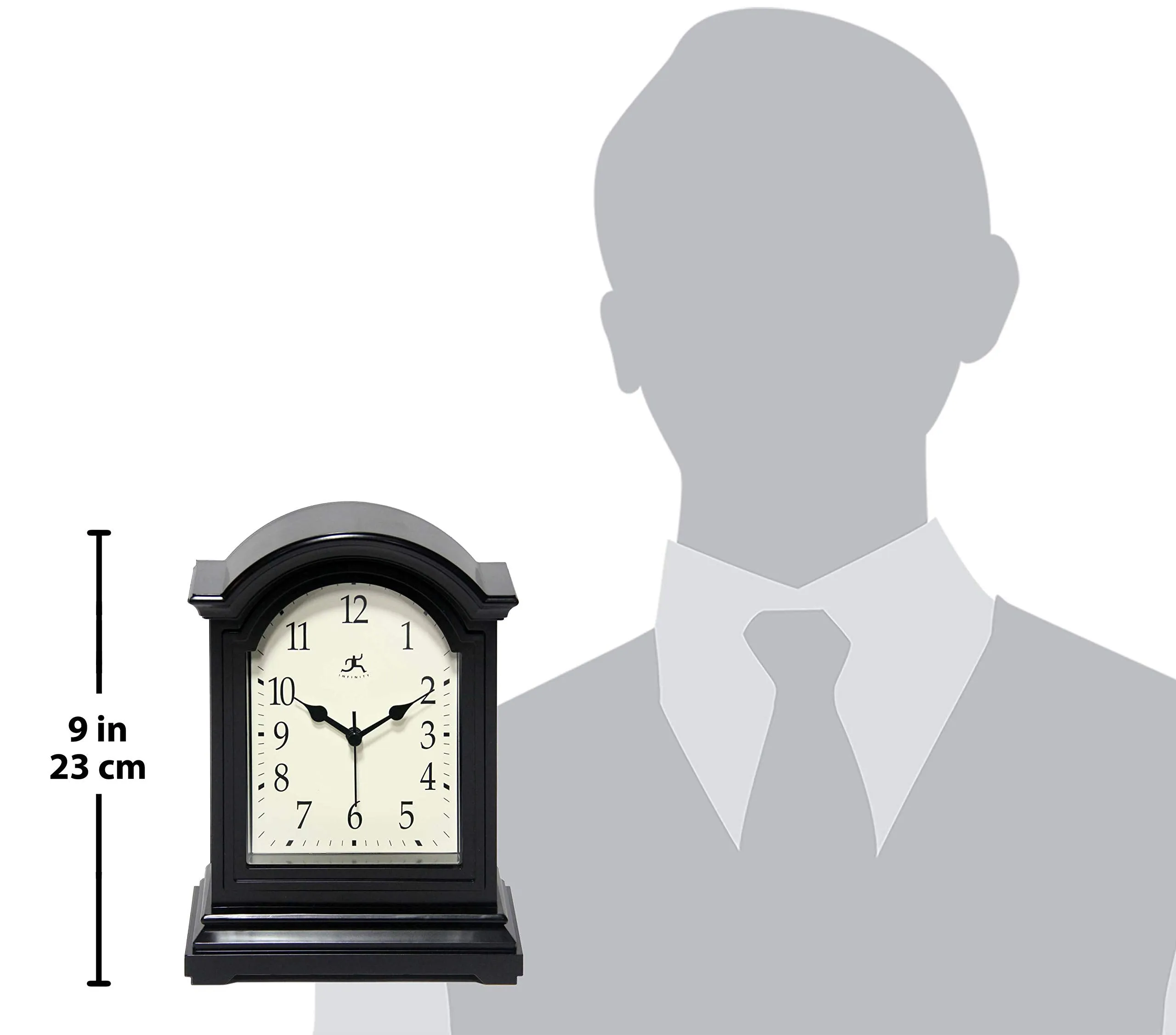 Infinity Instruments Miniature Grandfather Clock for Mantle, Vintage Tabletop Clock with Antique Design, 9"x6", Black