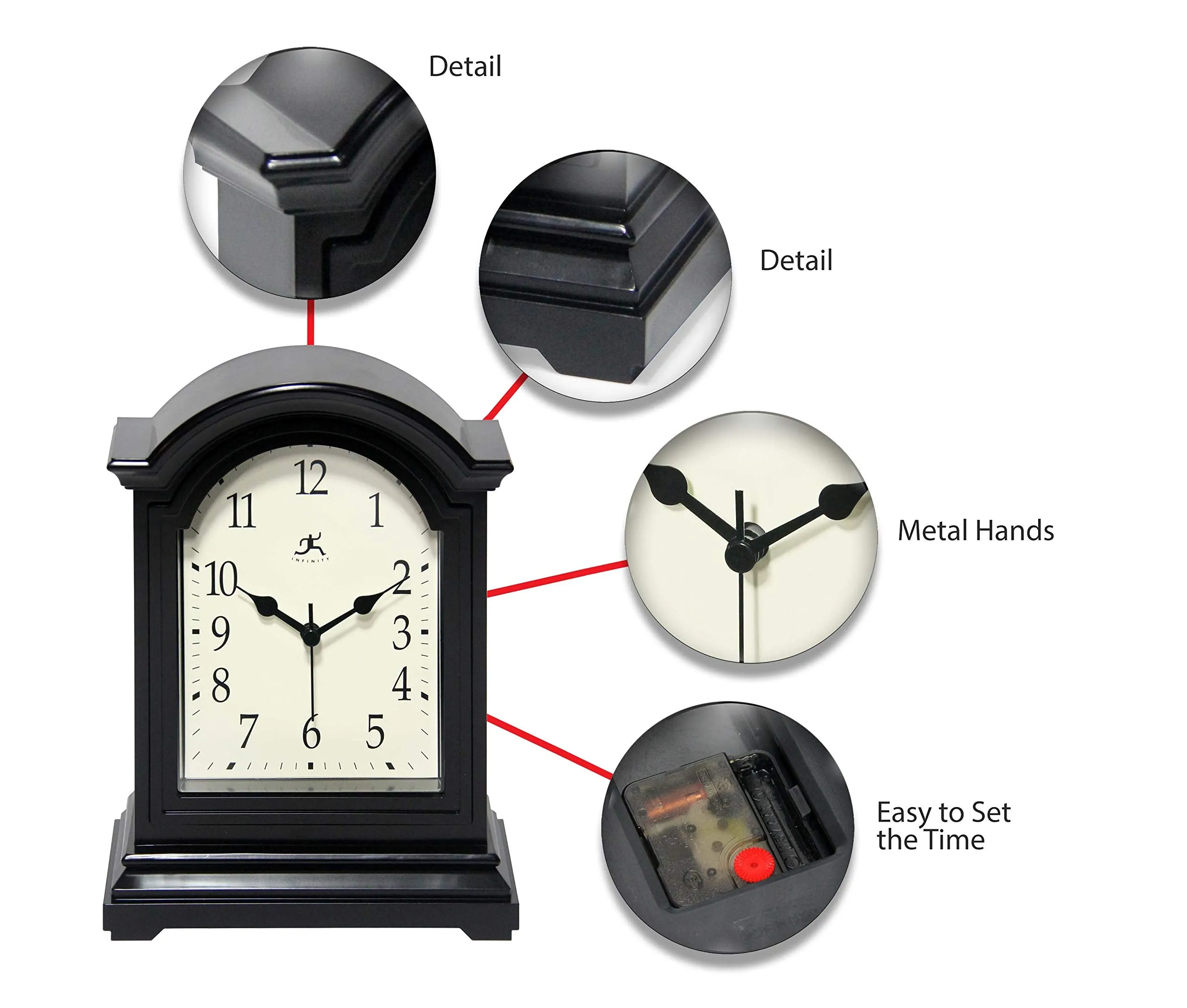 Infinity Instruments Miniature Grandfather Clock for Mantle, Vintage Tabletop Clock with Antique Design, 9"x6", Black
