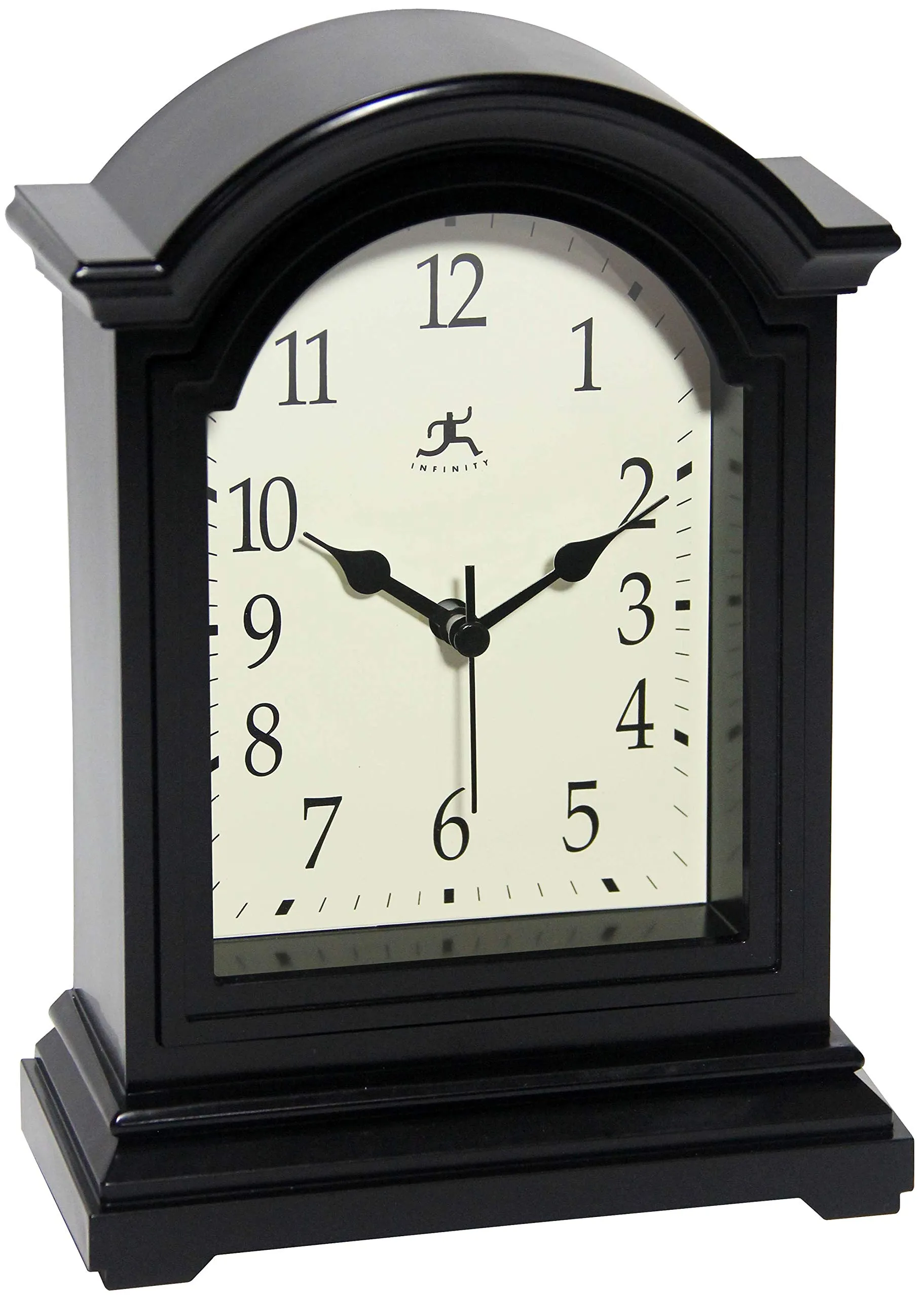 Infinity Instruments Miniature Grandfather Clock for Mantle, Vintage Tabletop Clock with Antique Design, 9"x6", Black