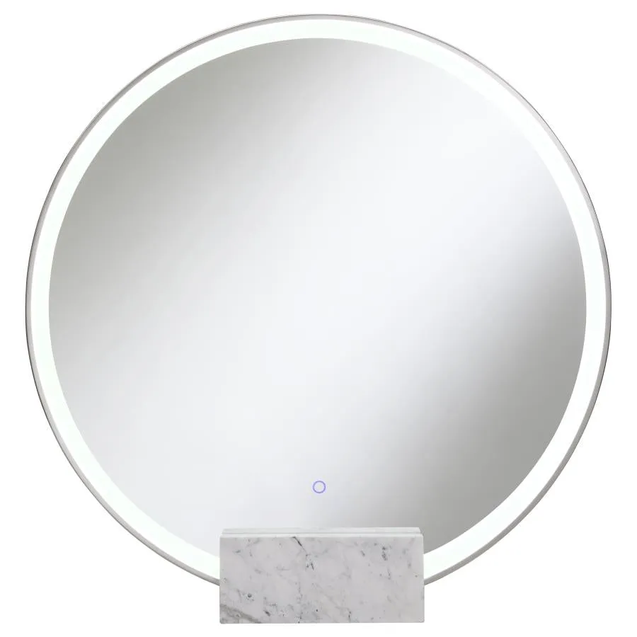 Jocelyn Round Table Top LED Vanity Mirror White Marble