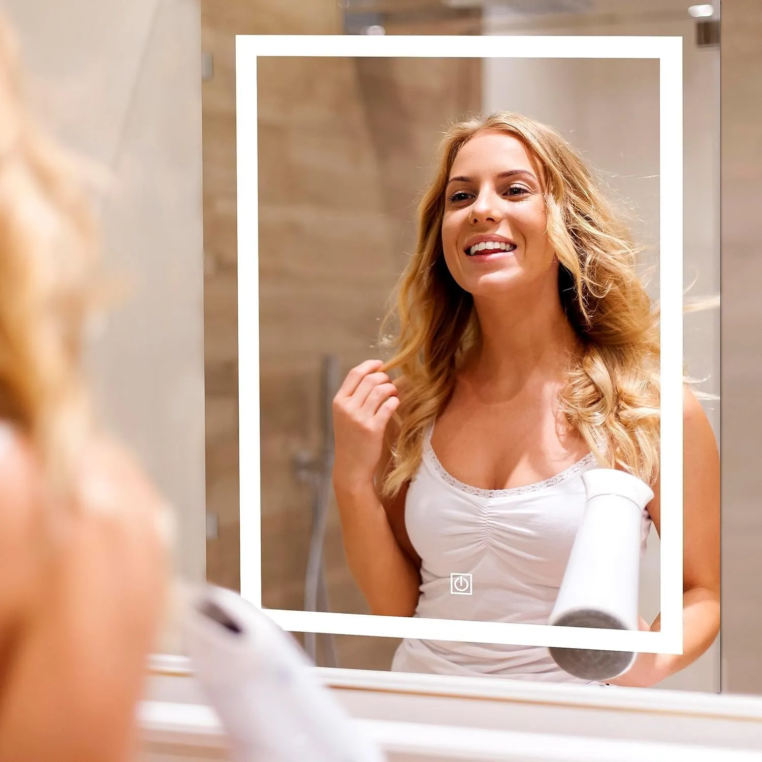 KALYAN TRADERS led Wall Mirror bedroom mirror with Touch Sensor: Illuminated Rectangular Lighted Mirror with Natural Light Background (Wall Mount) size(24x30)-W5.