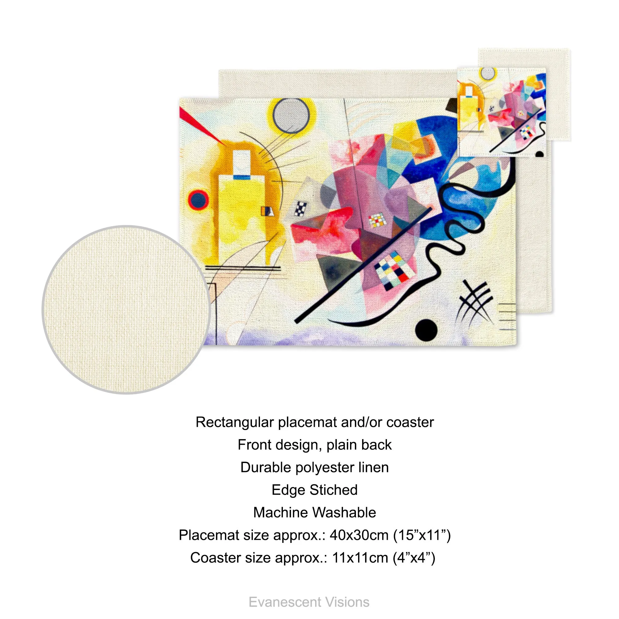 Kandinsky Abstract Art Colourful Fabric Placemat and Coasters