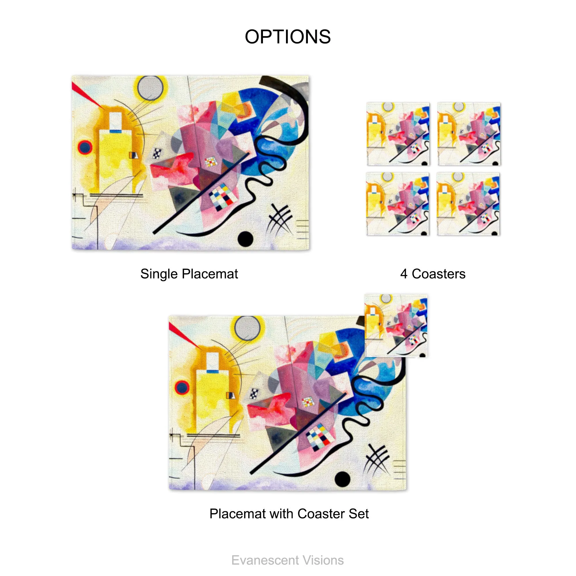 Kandinsky Abstract Art Colourful Fabric Placemat and Coasters