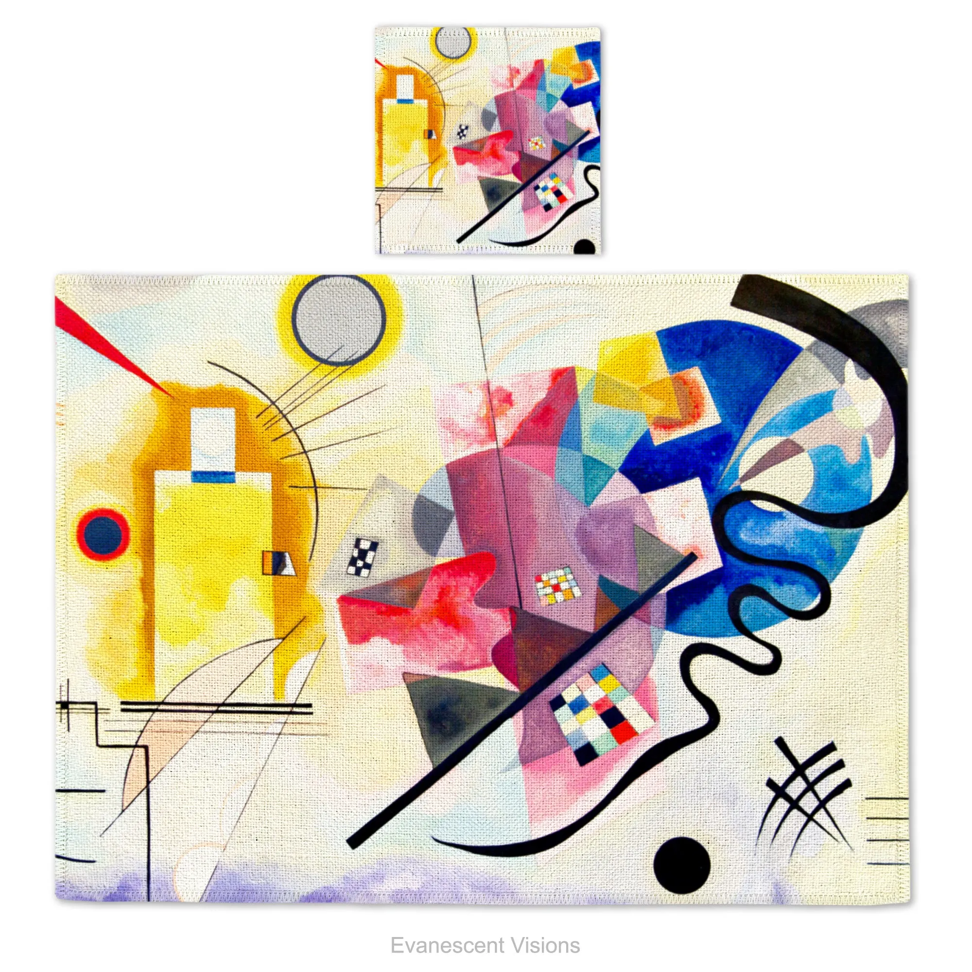 Kandinsky Abstract Art Colourful Fabric Placemat and Coasters