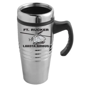 Lakota Airbus with Fort Rucker in Black Imprint on Stainless Tumbler with a Handle