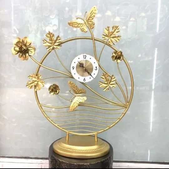 Lucario Desk Clock, Butterfly Pattern Design Silent Non-Ticking Battery Operated Metal Table Top Clock for Bedroom, Living Room, Office, Shelf Decor (LK-09)