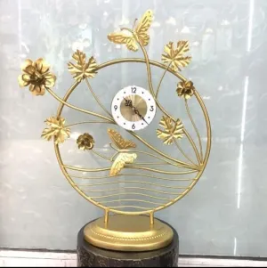 Lucario Desk Clock, Butterfly Pattern Design Silent Non-Ticking Battery Operated Metal Table Top Clock for Bedroom, Living Room, Office, Shelf Decor (LK-09)