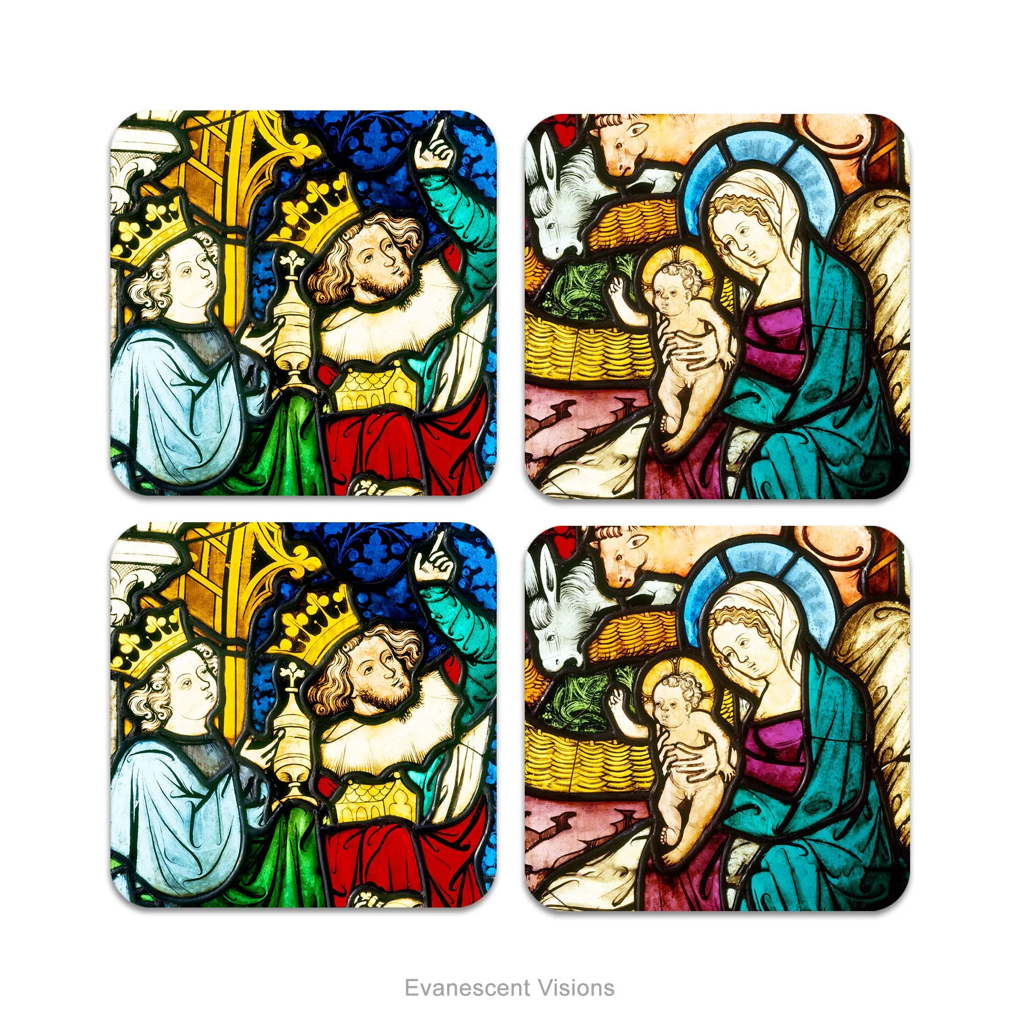 Medieval Nativity Art Christmas Coasters, Set of 4