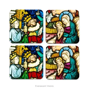 Medieval Nativity Art Christmas Coasters, Set of 4