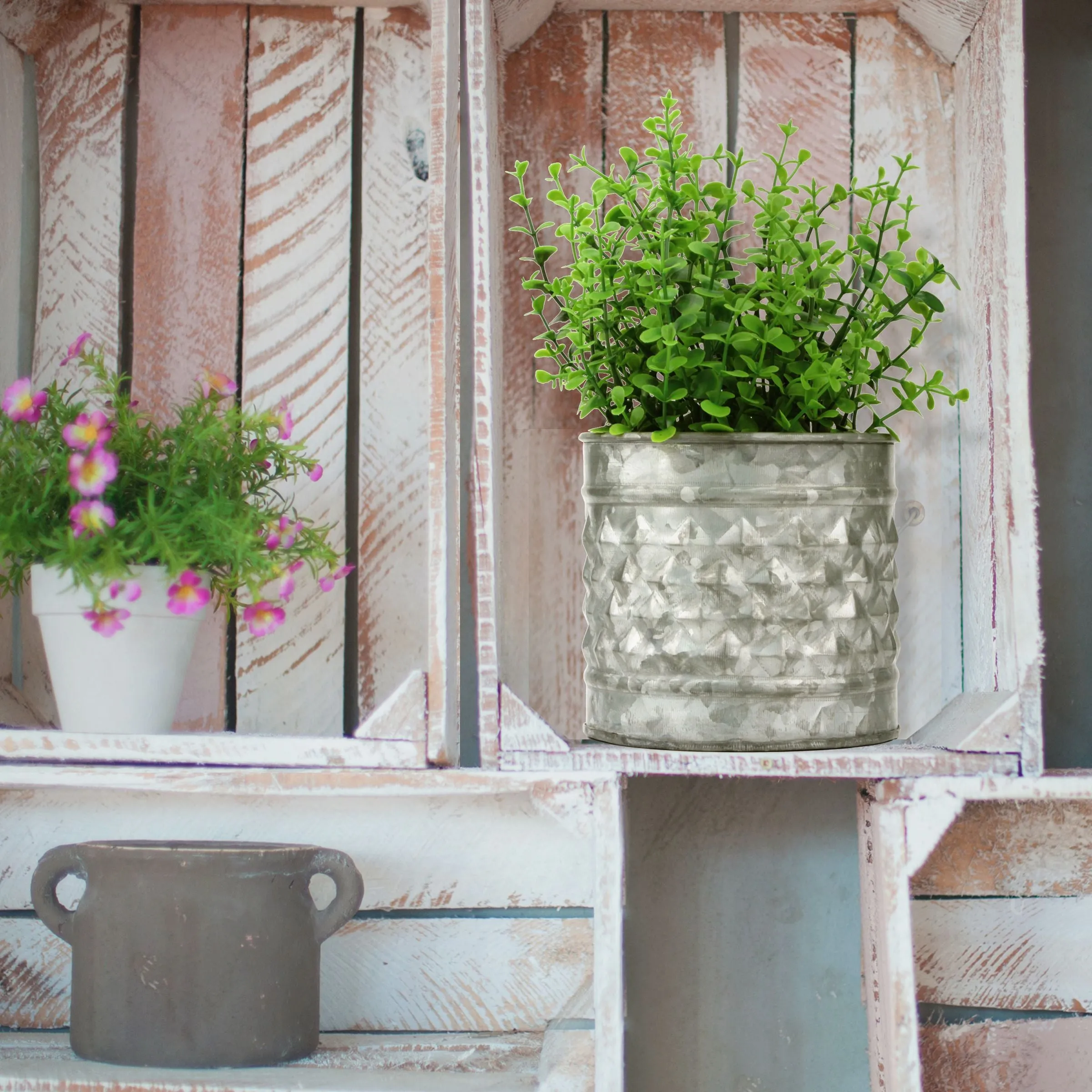 Medium Antique Galvanized Metal Textured Planter (WS)