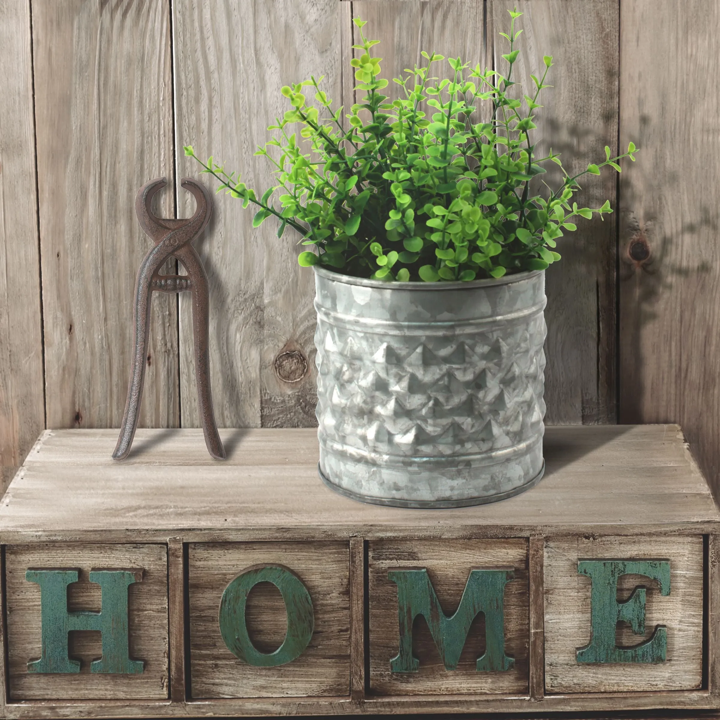 Medium Antique Galvanized Metal Textured Planter (WS)