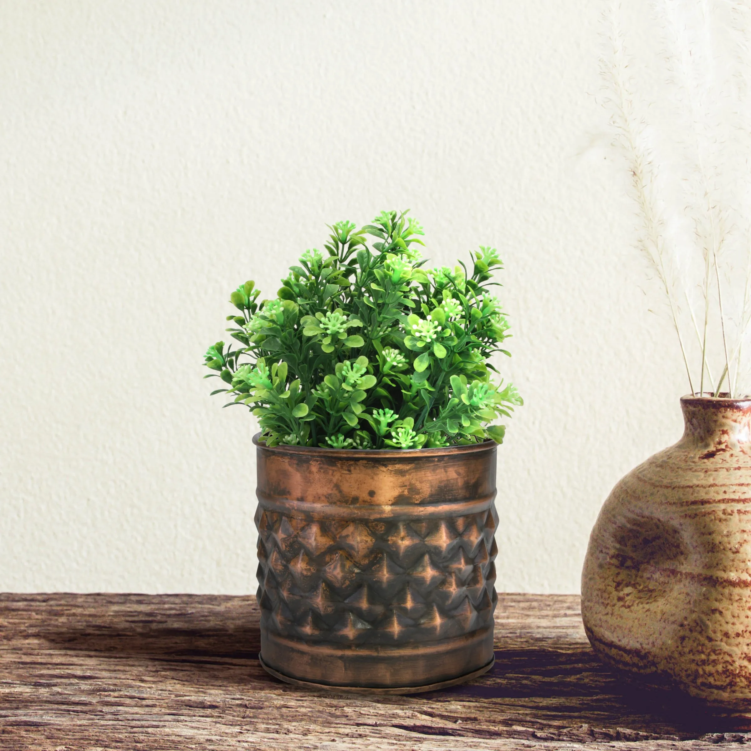 Medium Old Copper Texturized Metal Planter