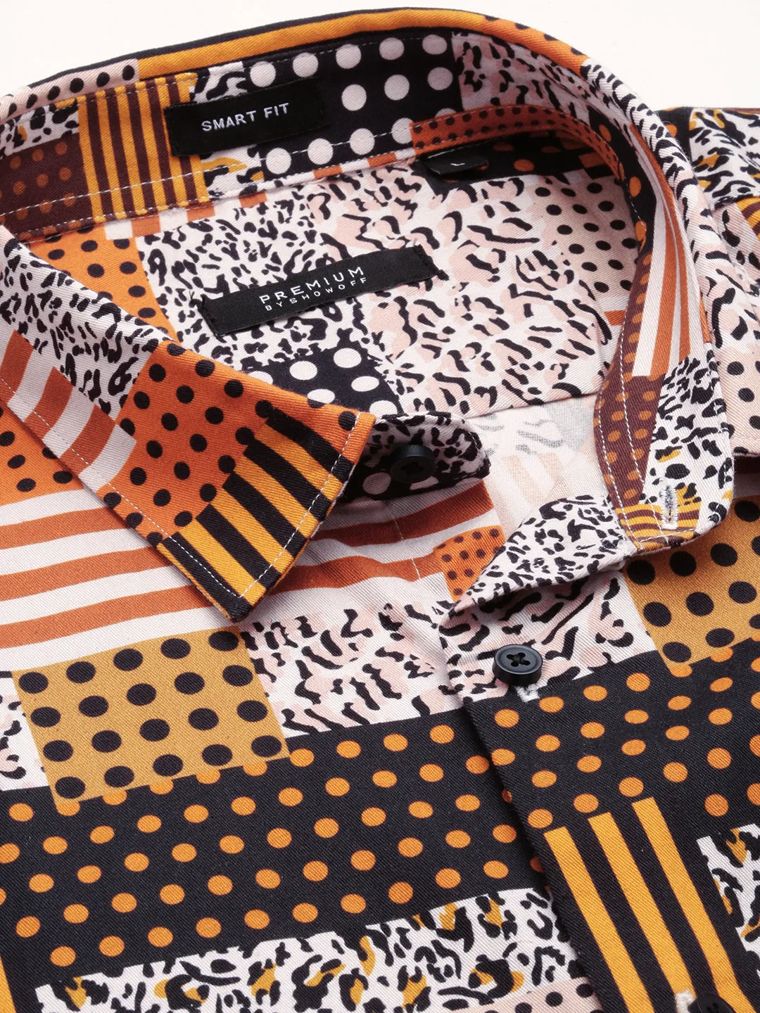 Men Rust Smart Slim Fit Geometric Printed Weave Cotton Casual Shirt
