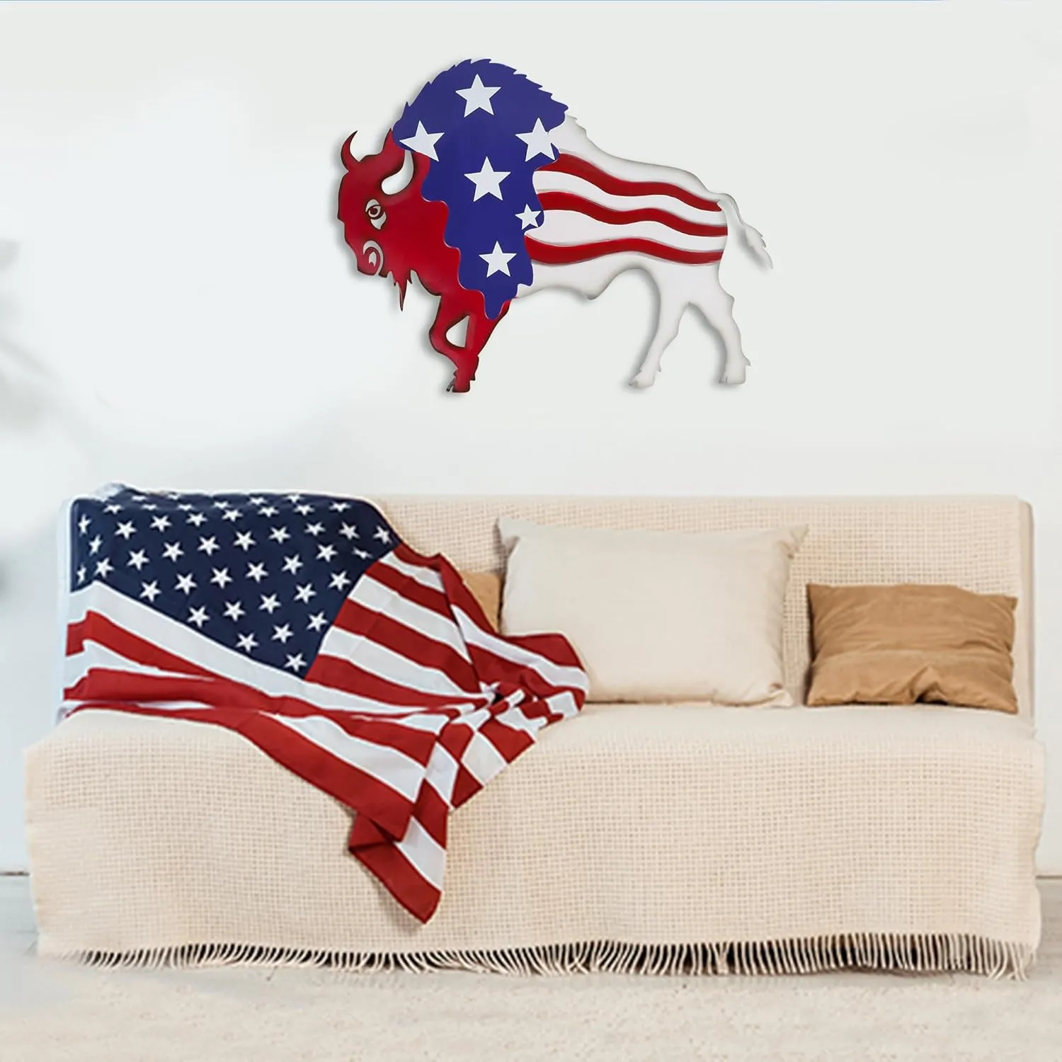Metal Wall Art, Veterans Day Patriotic Hanging Sculpture, Large Handmade Centerpiece Independence Day 4th of July Decoration, 3 Pcs