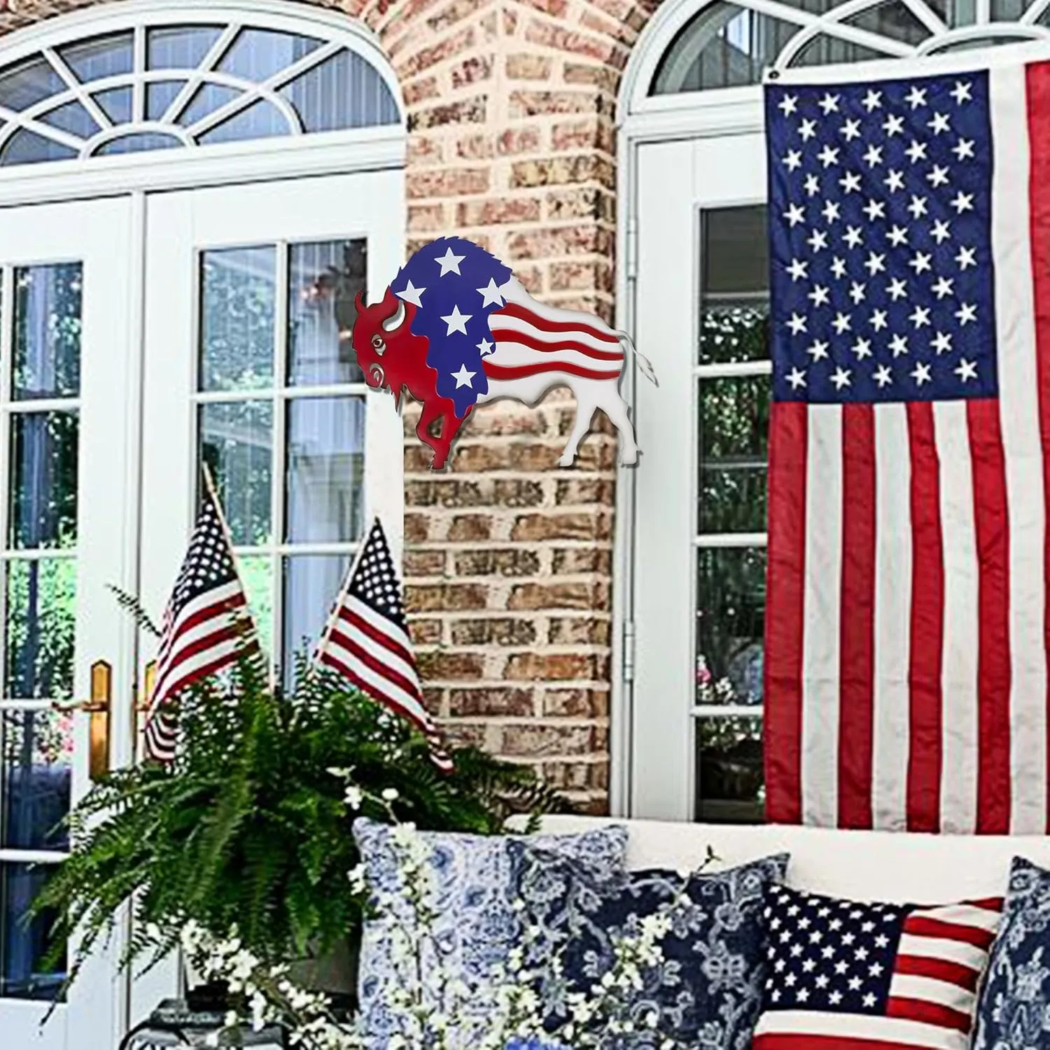 Metal Wall Art, Veterans Day Patriotic Hanging Sculpture, Large Handmade Centerpiece Independence Day 4th of July Decoration, 3 Pcs