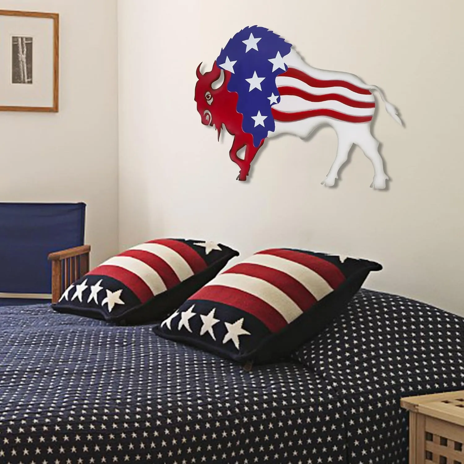 Metal Wall Art, Veterans Day Patriotic Hanging Sculpture, Large Handmade Centerpiece Independence Day 4th of July Decoration, 3 Pcs