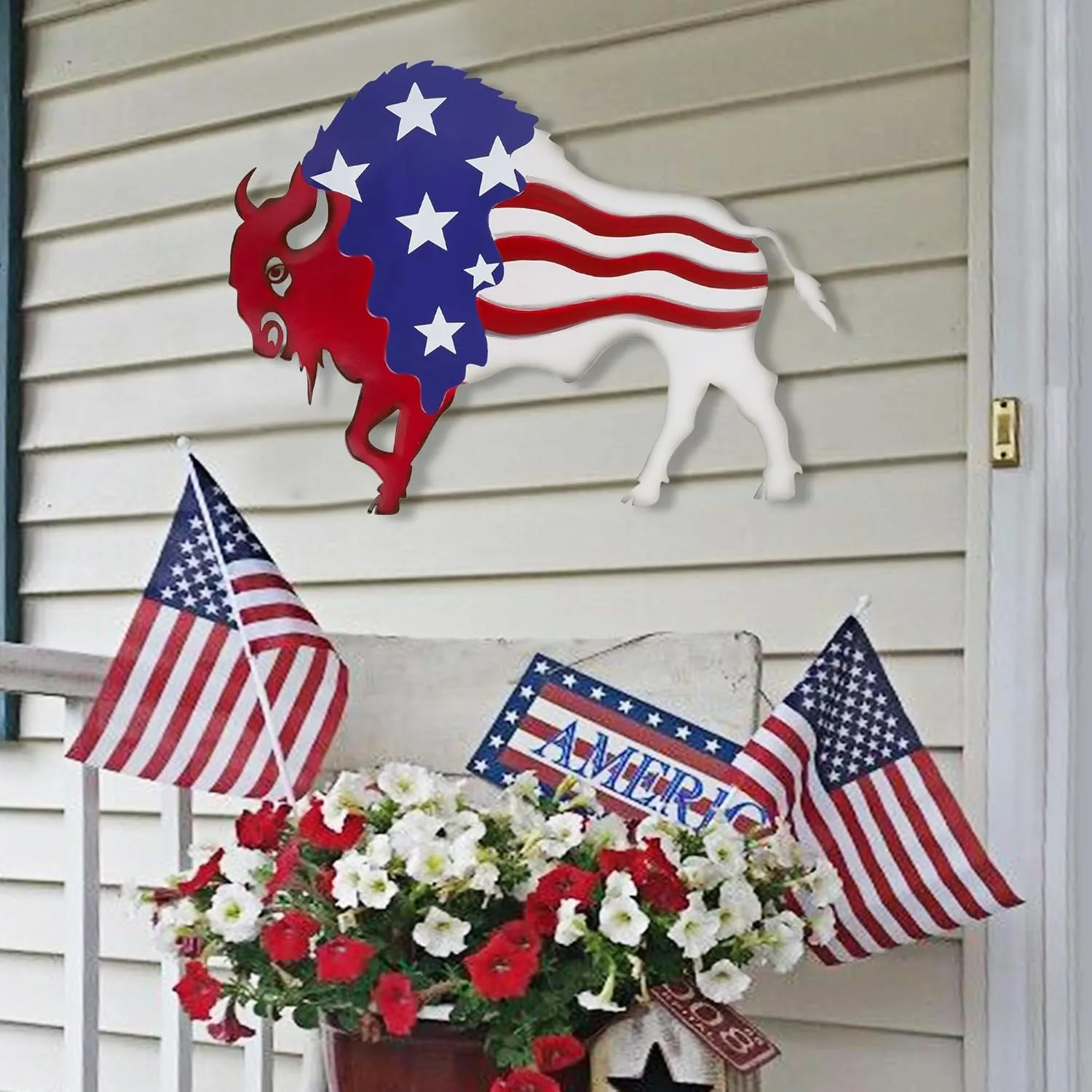 Metal Wall Art, Veterans Day Patriotic Hanging Sculpture, Large Handmade Centerpiece Independence Day 4th of July Decoration, 3 Pcs