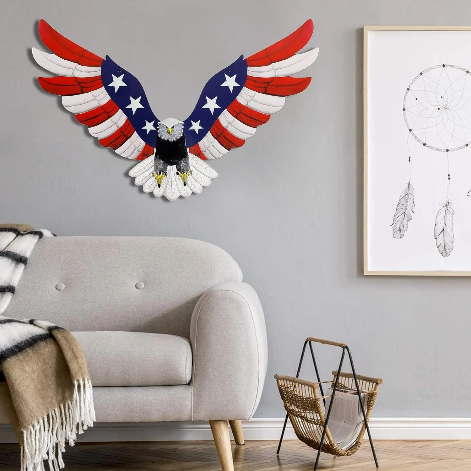 Metal Wall Art, Veterans Day Patriotic Hanging Sculpture, Large Handmade Centerpiece Independence Day 4th of July Decoration, 3 Pcs