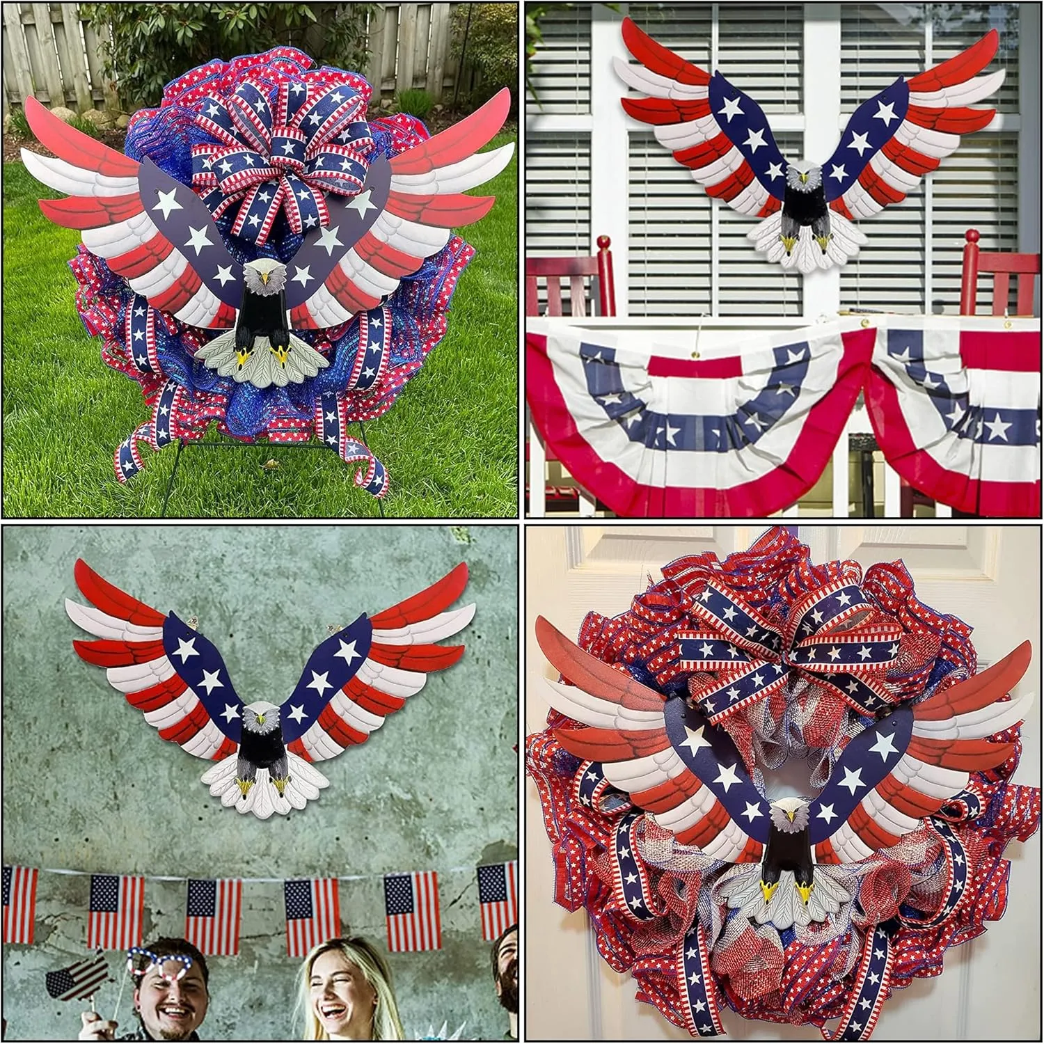 Metal Wall Art, Veterans Day Patriotic Hanging Sculpture, Large Handmade Centerpiece Independence Day 4th of July Decoration, 3 Pcs