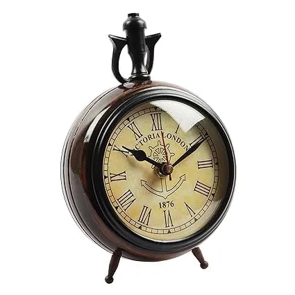 Morden Antique Style Wooden Table Desk Clock for Home Decor Office Room Designer Best Item Gift 7 Inched (Antique Brown)