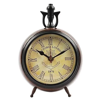 Morden Antique Style Wooden Table Desk Clock for Home Decor Office Room Designer Best Item Gift 7 Inched (Antique Brown)