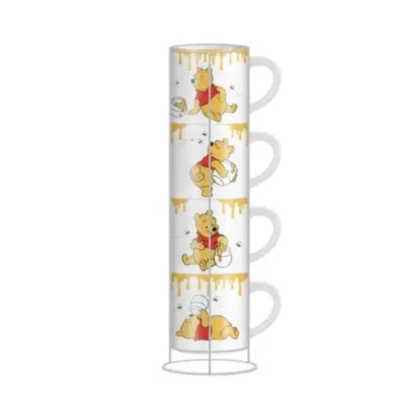 Mug - Stackable Winnie Pooh Mugs With Rack - 4pc 3oz