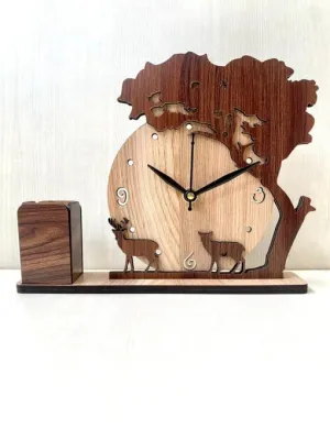 MYESHOP Retail® Fancy Looking Wooden Table Clock & Holder Deer Design and Pen Holder.