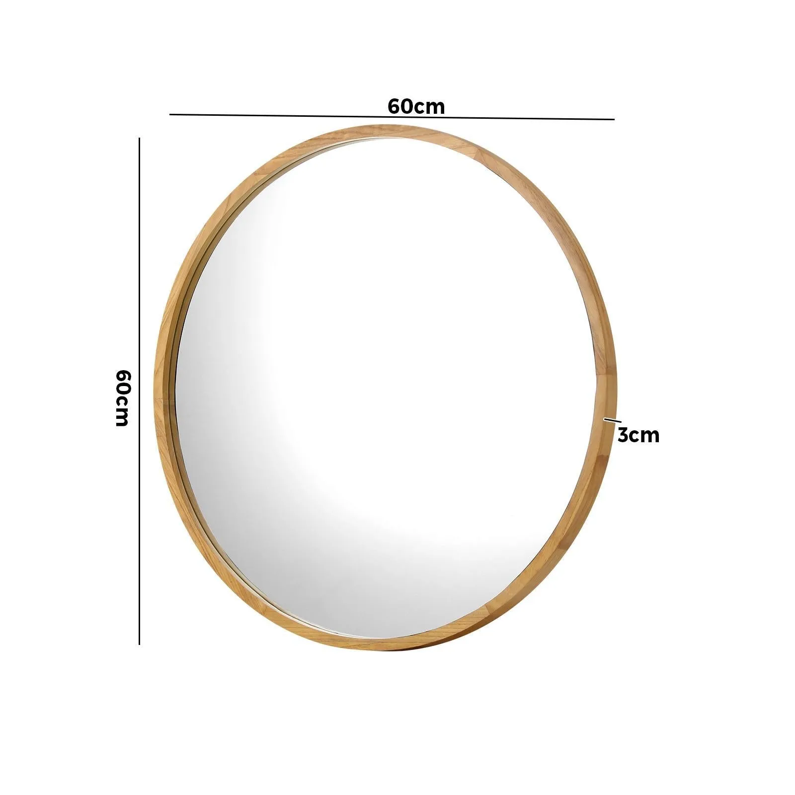Oikiture 60cm Wall Mirrors Round Makeup Mirror Home Decro Wooden Dining Room